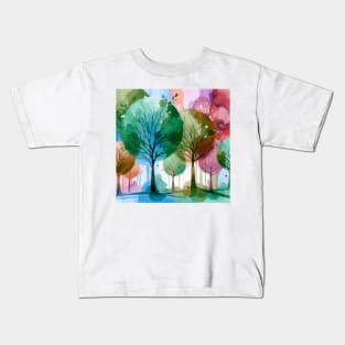 Colorful Pastel Pink Brown Abstract Trees Kids T-Shirt